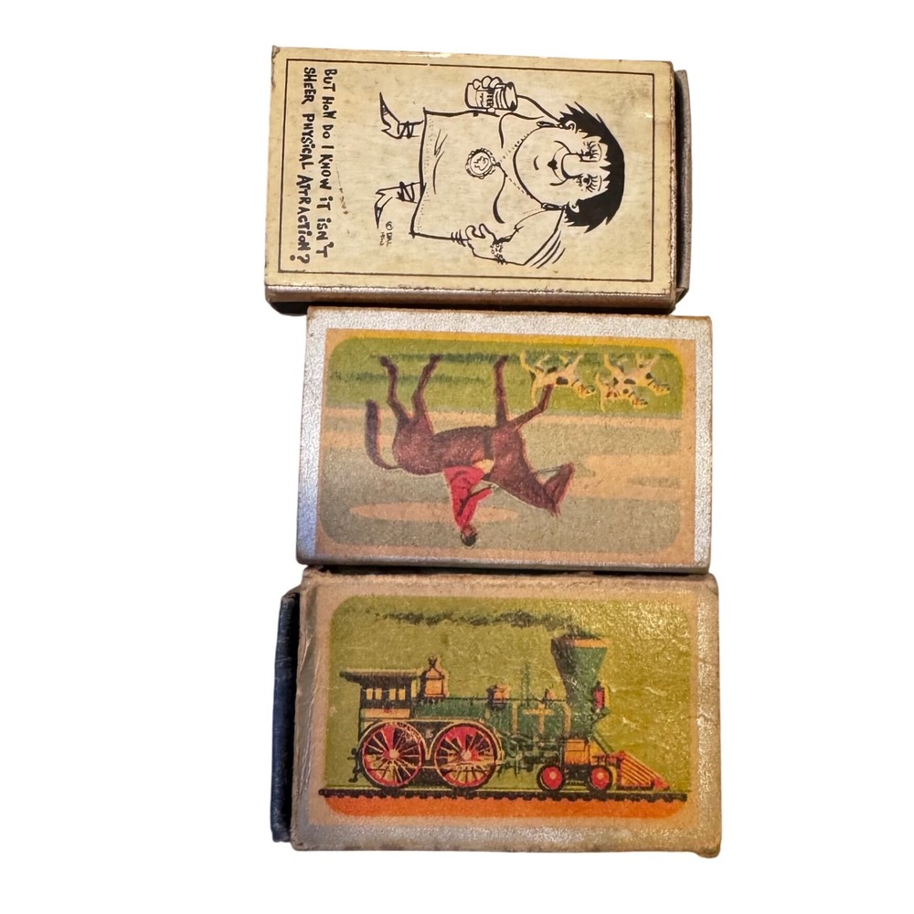 Vintage 1955 1956 Ohio Blue Tip Matchbook Lot 3 Train Horse Cartoon Advertising